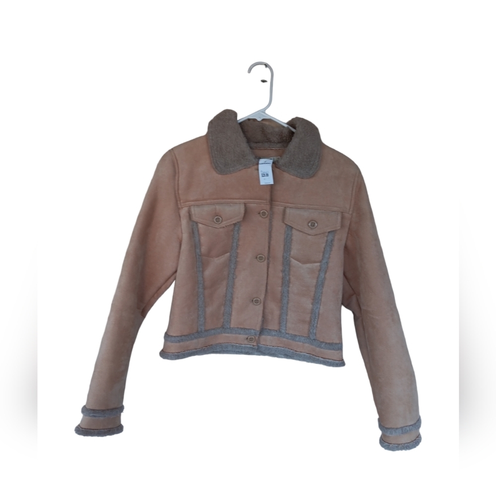 Bacci women's Faux suede coat tan embroidered back. Size S. NEW